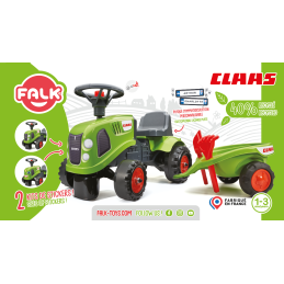 FALK Traktorek Baby Claas Zielony z Przyczepką + akc. od 1-3 lat
