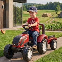 FALK Traktor na Pedały Valtra S4 Bordowy z Przyczepą 3-7 lat