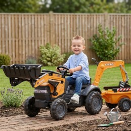 FALK Traktor na Pedały CASE z Łyżką Koparką i Przyczepą 2-5 lat