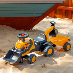 FALK Jeździk Traktor JCB z Przyczepą Grabkami i Łopatką Ciche Koła 1-3 lat