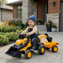FALK Jeździk Traktor JCB z Przyczepą Grabkami i Łopatką Ciche Koła 1-3 lat