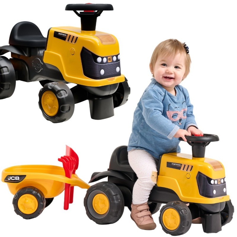 FALK Jeździk Traktor JCB Fastrac z Przyczepą Łopatką i Grabkami 1-3 lat