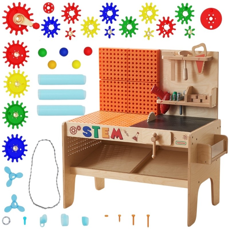 MASTERKIDZ Drewniany Warsztat XXL Montessori STEM z Narzędziami + Akcesoria