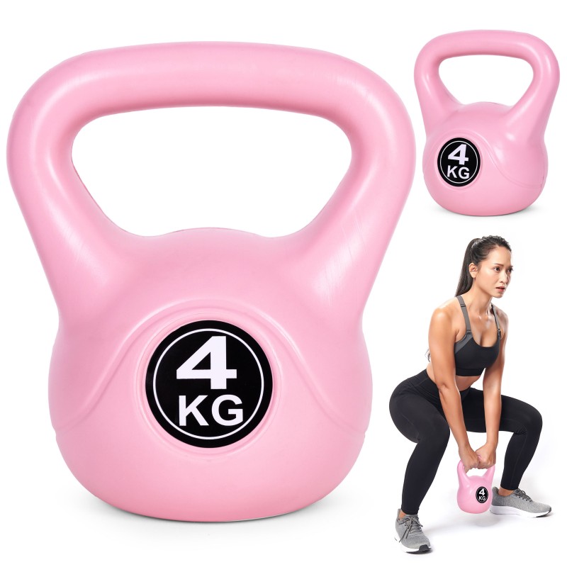 Kettlebell kettle 4 kg do ćwiczeń hantla kula odważnik obciążenie ciężar fitness różowy MOVEPRO