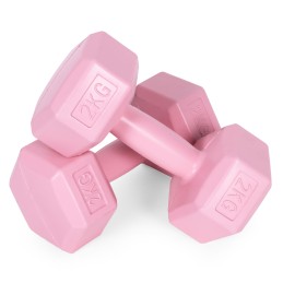 Hantle sześciokątne zestaw 2x2 kg ciężarki do ćwiczeń obciążniki fitness różowe MOVEPRO