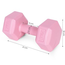 Hantle sześciokątne zestaw 2x2 kg ciężarki do ćwiczeń obciążniki fitness różowe MOVEPRO