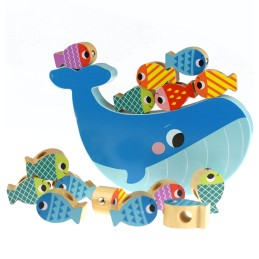 TOOKY TOY Drewniana Gra Wieloryb i Rybki Wielofunkcyjna 4 w 1
