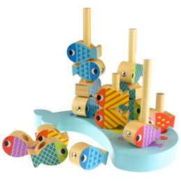 TOOKY TOY Drewniana Gra Wieloryb i Rybki Wielofunkcyjna 4 w 1