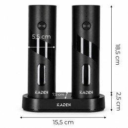 Młynek elektryczny do soli i pieprzu zestaw 2 sztuki regulacja mielenia USB KADEN