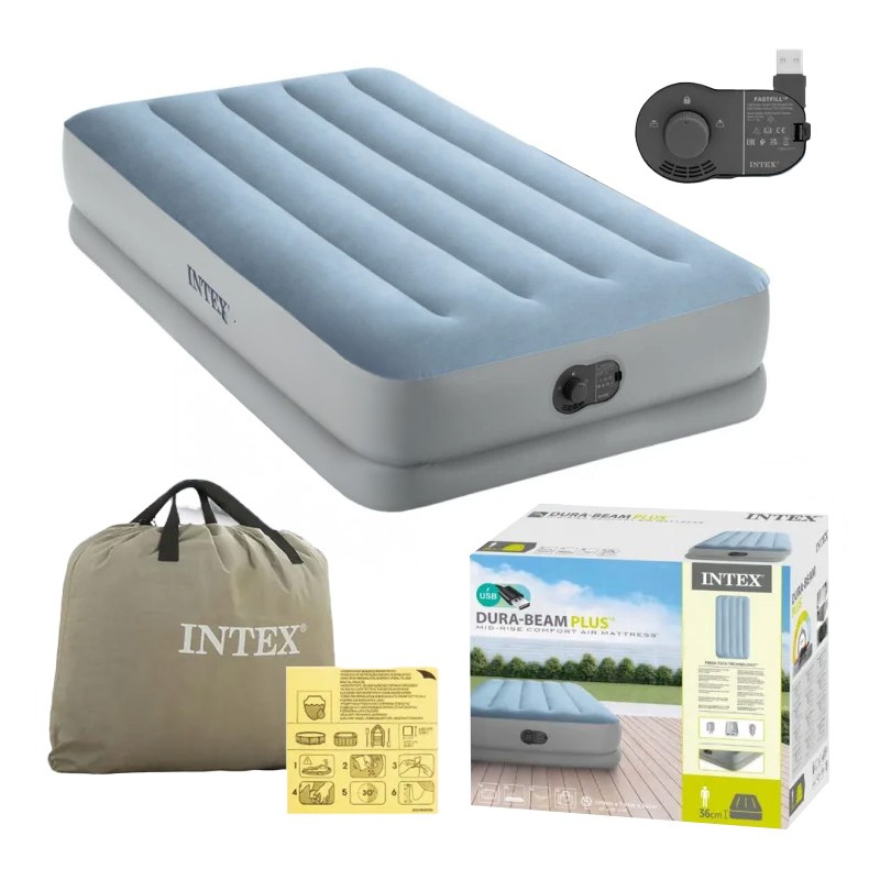 Materac dmuchany jednoosobowy 191x99x36 cm z wbudowaną pompką elektryczną USB łóżko INTEX 64157