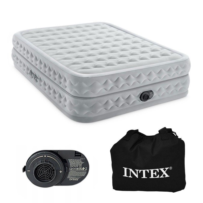 Duży materac dmuchany dwuosobowy 203x152x51 cm z wbudowaną pompką elektryczną łóżko INTEX 64490