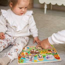 WOOPIE GREEN Drewniane Puzzle Montessori Farma z Pinezkami Do Dopasowania