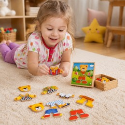 VIGA Drewniane Puzzle Układanka Edukacyjna Ubierz Misia Chłopca