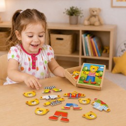 VIGA Drewniane Puzzle Układanka Edukacyjna Ubierz Misia Chłopca