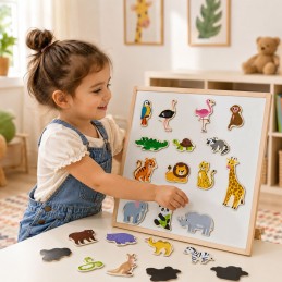 VIGA Drewniane Magnesy Dzikie Zwierzęta – Kolorowe Magnesy Edukacyjne 18M+
