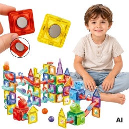 WOOPIE Klocki Magnetyczne Konstrukcyjne 3D Zestaw Edukacyjny Tor Kulkowy 170el.
