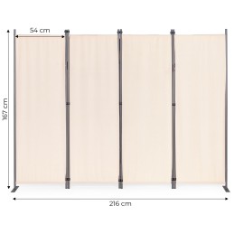 Składany parawan ogrodowy pokojowy 4-panelowy 167x216 cm beżowy MultiGarden