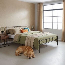 Łóżko metalowe 140x200 cm ze stelażem czarna rama ModernHome