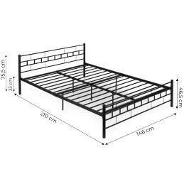 Łóżko metalowe 140x200 cm ze stelażem czarna rama ModernHome