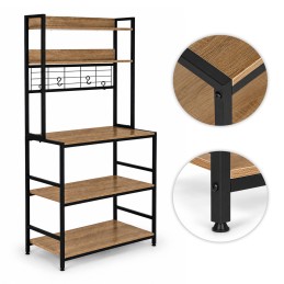 Regał kuchenny z półkamni stojak 84 cm 6 poziomów haczyki loft jasny dąb ModernHome