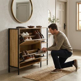 Szafka na buty z regałem komoda do przedpokoju loft jasny dąb ModernHome