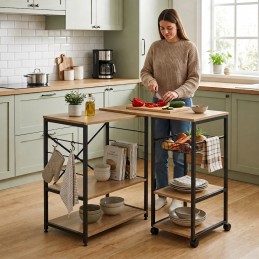 Regał kuchenny wyspa kuchenna z obrotowym blatem półki koszyk haczyki loft ModernHome