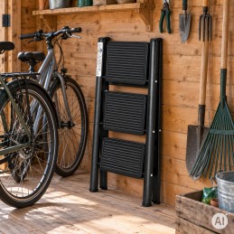 Drabina 3 stopniowa stalowa składana z blokadą czarna ModernHome