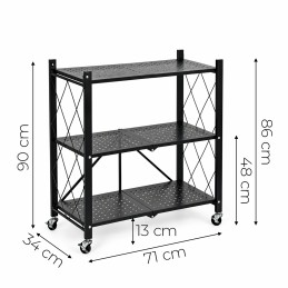 Regał magazynowy 3 półki składany stalowy na kółkach czarny loft ModernHome