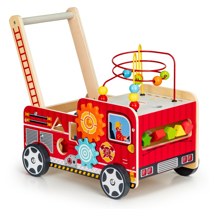 Drewniany pchacz edukacyjny z klockami dla dzieci straż pożarna ECOTOYS