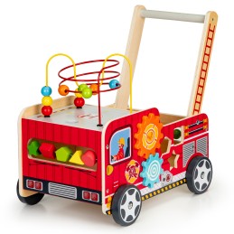 Drewniany pchacz edukacyjny z klockami dla dzieci straż pożarna ECOTOYS