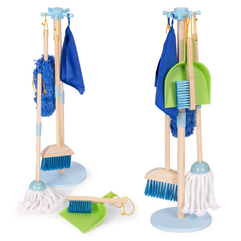 Drewniany zestaw do sprzątania dla dzieci mop zmiotka z szufelką 7 elementów ECOTOYS