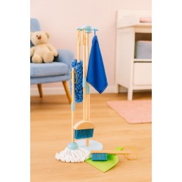 Drewniany zestaw do sprzątania dla dzieci mop zmiotka z szufelką 7 elementów ECOTOYS