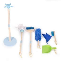 Drewniany zestaw do sprzątania dla dzieci mop zmiotka z szufelką 7 elementów ECOTOYS