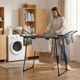Suszarka na pranie odzież bieliznę stojąca 25 metrów 4 skrzydła składana czarna ModernHome