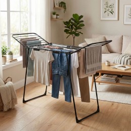 Suszarka na pranie stojąca rozsuwana teleskopowa 27 metrów składana czarna ModernHome
