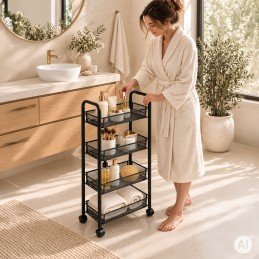 Metalowy regał mobliny organizer łazienkowy kuchenny z 4 półkami kółka czarny ModernHome