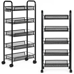 Metalowy regał mobliny organizer łazienkowy kuchenny z 5 półkami kółka czarny ModernHome