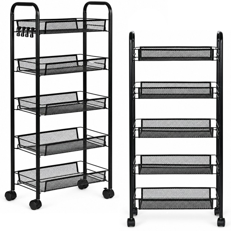 Metalowy regał mobliny organizer łazienkowy kuchenny z 5 półkami kółka czarny ModernHome