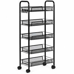 Metalowy regał mobliny organizer łazienkowy kuchenny z 5 półkami kółka czarny ModernHome