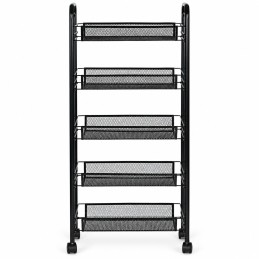 Metalowy regał mobliny organizer łazienkowy kuchenny z 5 półkami kółka czarny ModernHome