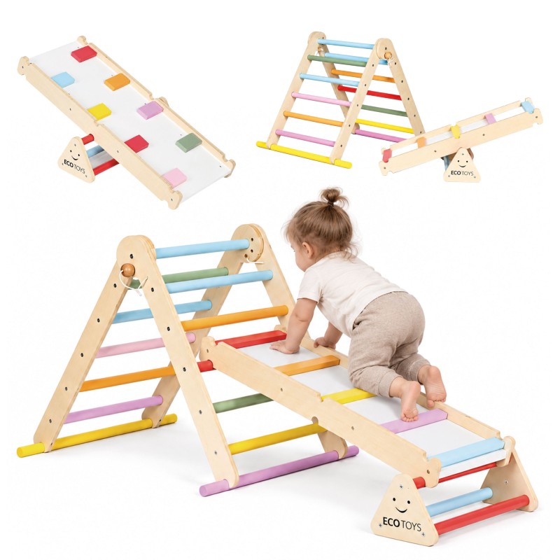 Drewniany plac zabaw dla dzieci zestaw wspinaczkowy Montessori drabinka równoważnia LUNA ECOTOYS