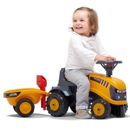 FALK Traktorek Jeździk JCB Pomarańczowy Z Przyczepką Łopatka Grabki