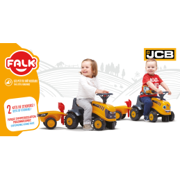 FALK Traktorek Jeździk JCB Pomarańczowy Z Przyczepką Łopatka Grabki