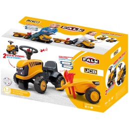 FALK Traktorek Jeździk JCB Pomarańczowy Z Przyczepką Łopatka Grabki