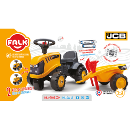 FALK Traktorek Jeździk JCB Pomarańczowy Z Przyczepką Łopatka Grabki