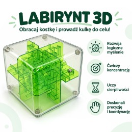 WOOPIE Labirynt 3D Kostka Logiczna z Kulką Łamigłówka Zręcznościowa Zielona