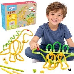 WOOPIE Twist Art Klocki Słomki Konstrukcyjne 3D Zestaw Dinozaury 71 el.