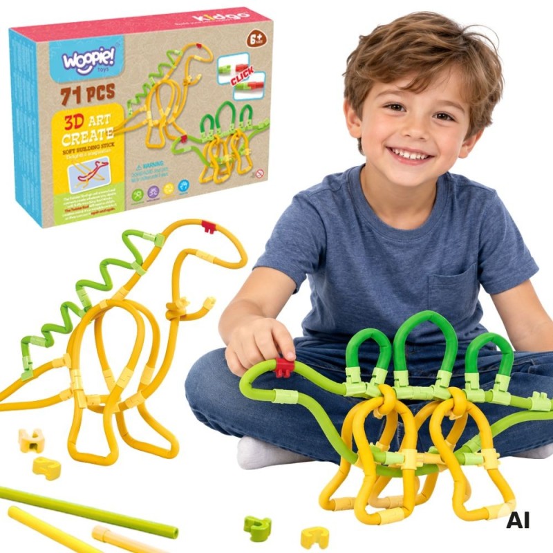 WOOPIE Twist Art Klocki Słomki Konstrukcyjne 3D Zestaw Dinozaury 71 el.