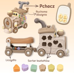 WOOPIE BABY Interaktywny Pociąg Jeździk Pchacz 3w1 Edukacyjny Grający Światło